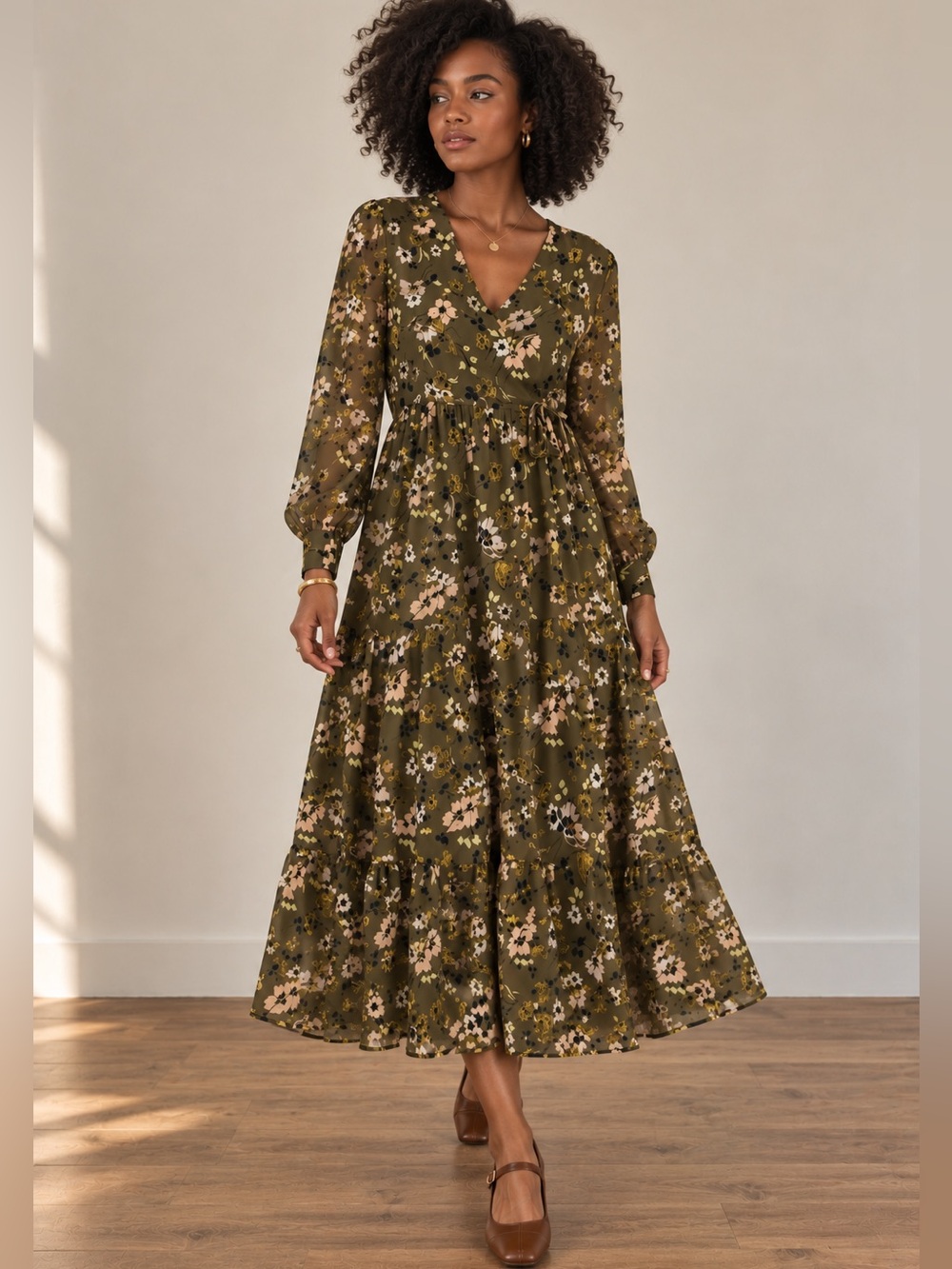 Madewell Olive Garden Fall Floral Maxi Sheer Sleeves Sunday Best Small